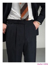 Pantalones de vestir informales de moda de negocios de Nápoles a rayas de mezcla de lana para hombre