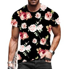 Camiseta Hombre Moda Gráfica Manga Corta Flor Negro Flores Camiseta