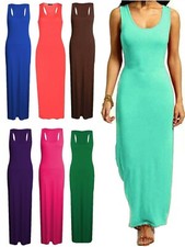 Maxi Vestido Largo Para Mujer Damas Liso Corredor Músculo Espalda Chaleco Elástico Jersey