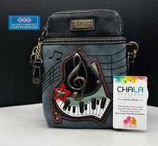 BOLSO BANDOLERA MONEDERO PIANO MÚSICA ARTE CELULAR AZUL ÍNDIGO CHALA