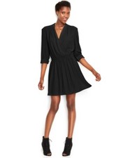 Vestido para mujer Rachel Roy manga larga imitación envolvente negro XS