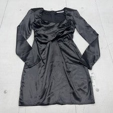 Vestido Etika Moda Satinado Negro Manga Larga Para Mujer Mediano Nuevo