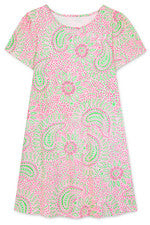Vestido para mujer - Vestido estampado rosa verde - Mini vestido - XL - Jersey algodón
