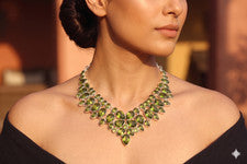 Collar de joyería de plata de ley 925 hecho a mano con piedras preciosas de peridoto verde S-18"