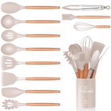Juego de utensilios de cocina de 12 piezas, utensilios de cocina de silicona de 11 centímetros, caqui
