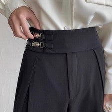 Hombres Pantalones de Pierna Ancha Japoneses Informales Sueltos Metal Hebilla Pantalones Moda Traje Pantalón