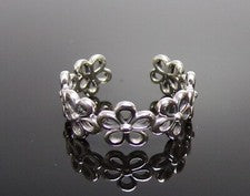 Anillo de plata de ley 925 con cadena abierta de margarita con flores de dedo del pie de 6 mm de ancho ajustable