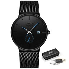 Reloj de pulsera de acero inoxidable para hombre reloj de cuarzo fecha delgado delgado 3ATM relojes impermeables