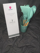 Juego de 12 utensilios de silicona color verde azulado de Brodark