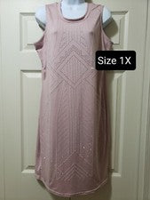 Nuevo Vestido ceñido al cuerpo hasta la rodilla de moda para mujer oro rosa con pedrería talla 1X