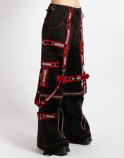 Moda Gótico Rojo/Negro Correas Cremallera Metal Cadenas Punk Rock Pantalones
