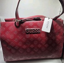 NUEVO CON ETIQUETAS (Defectos) Guess Merlot Janelle Bolso de Mano Cartera Estampado con Logotipo Grabado Precio de venta