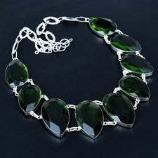 Collar de joyería de pera de plata esterlina 925 hecho a mano con piedras preciosas de peridoto 18" VJ 1460