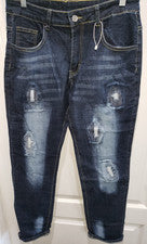 PANTALONES VAQUEROS DENIM azul oscuro nuevos sin etiquetas para hombre talla 32 x 31 áreas desgastadas ¡BONITOS!