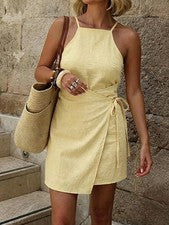 "Vestido corto camisola envolvente monocromática para mujer con cinturón, casual, elegante, ge"