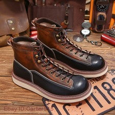 Zapatos de Hombre Cuero Real Cuero de Vaca Botines Estilo Retro Alto Trabajo Otoño