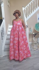 Vestido largo acampanado de mujer africana con tirantes de espagueti talla 08,10,12