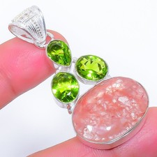 Cuarzo hematoide, piedras preciosas de peridoto 925 colgante de joyería de...
