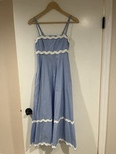 Vestido Sim&Sam Sun Maxi Azul Con Acentos Blancos 100% Algodón Para Mujer Talla XS