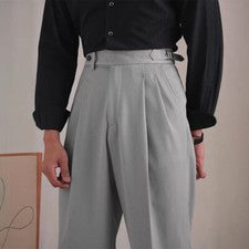 Pantalones de vestir rectos estilo italiano para hombre pantalones cintura alta formal fiesta informal
