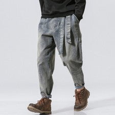 Moda Para Hombres Retro Sueltos Denim Harén Pantalones Jeans Sueltos Informales Pantalones Pantalón