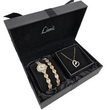 Limit Reloj Mujer Esfera Blanca Oro Corazón Pulsera Collar Set Regalo Caja Cuarzo