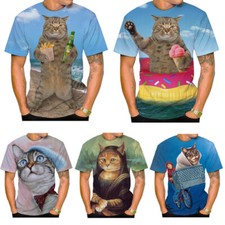 Divertido Gato Unisex Ropa de Calle Impresa en 3D Camiseta Verano Hombre Moda Informal Prendas para el torso
