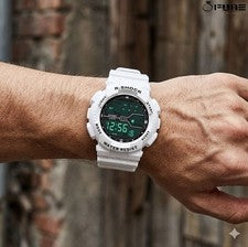Reloj de pulsera deportivo impermeable con pantalla LED para exteriores blanco para hombre