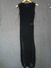 Sexy Vestido Codigo Para Mujer Negro Ajustado Acanalado Largo Sin Mangas Rock Bodycon S