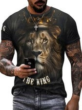 Camisetas Hombre Moda Rey León Cabeza Casual Marrón Manga Corta Novedad Moda Tee