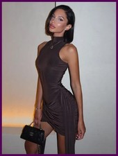 Sexy Mini Vestido Mozision Cuello Alto Sin Mangas Para Mujer Moda Irregular