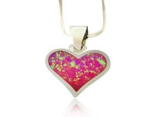 Precioso colgante de plata de ley 925 con incrustación rosa ópalo de fuego corazón amor