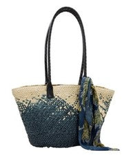PATRICIA NASH Calypso Paja Mujer Bolso Grande con Bufanda - Natural/Azul~