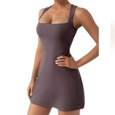 Mini Vestido para Mujer Qinsen Cuello Cuadrado Sin Mangas Tanque Stop Elastizado Acampanado Talla S
