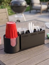 Carrito para tazas y utensilios - Organizador de picnic portátil | Soporte para cubiertos y bebidas al aire libre