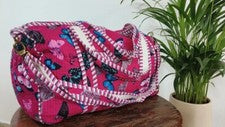 Bolso de Lona Acolchado Algodón Mariposa Rosa Indio Bolsos para Mujer Bolso de Viaje EE. UU.