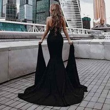 Maxi vestido de noche sin tirantes negro asimétrico con abertura frontal talla grande para mujer nuevo sin etiquetas
