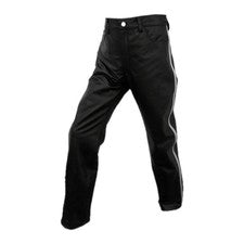 Pantalón de cuero negro real para hombre con cordones laterales estilo jeans hecho a medida