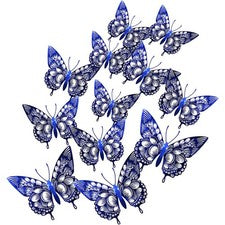 24 piezas calcomanías de pared 3D mariposas azules pegatinas de papel duraderas para decoración del hogar