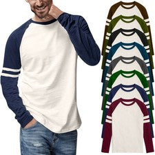 Camiseta de béisbol para hombre Triblend manga larga informal raglán lisa contraste L/S Top