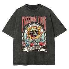 Camiseta Retro Estilo Sublime Patrón Sol, Peso Pesado Algodón Puro Freedom tour ba