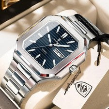 POEDAGAR Reloj de Cuarzo Cuadrado de Lujo para Hombre Impermeable Luminoso Acero Inoxidable