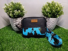 Bolso Bandolera Wrangler Azul Estampado Vaca Para Mujer Cuero Suave Marrón Logo 🖤💙 NUEVO