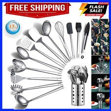 Juego de utensilios de cocina de acero inoxidable, juego de utensilios de cocina de 13 piezas, cocina...