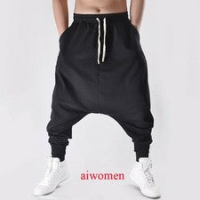 Pantalones de chándal de entrepierna baja sueltos con cordón cónico harén pantalones moda para hombre