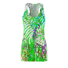 Vestido para mujer espalda cruzada estampado futurista neón tropical naturaleza colorido