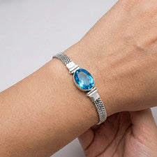 Pulsera de cadena de joyería de plata de ley 925 hecha a mano con piedras preciosas de topacio azul suizo
