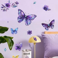 Elegante ambiente para interior moderno púrpura mariposa pegatina de pared fácil de aplicar