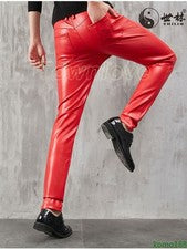 Pantalones informales para hombre Piel de lucha Moda Pantalones de mezclilla Cuero PU Pantalones de motor