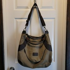 Bolso Bandolera de Lona Moderno y Elegante Caqui Verde/Marrón Viaje Compras Estudiante